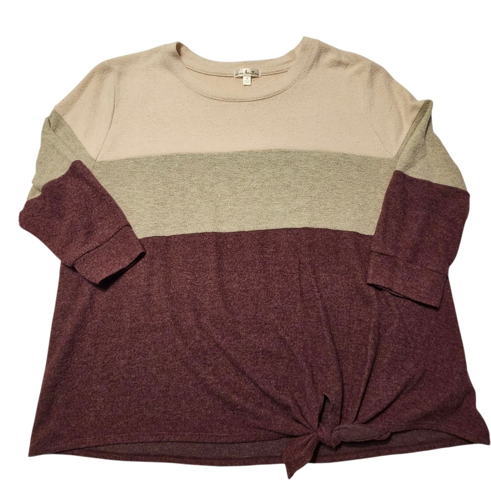 Nine Britton Womens 2X Color Block Tie Front 3/4 Sleeve Top‎ Pullover Knit